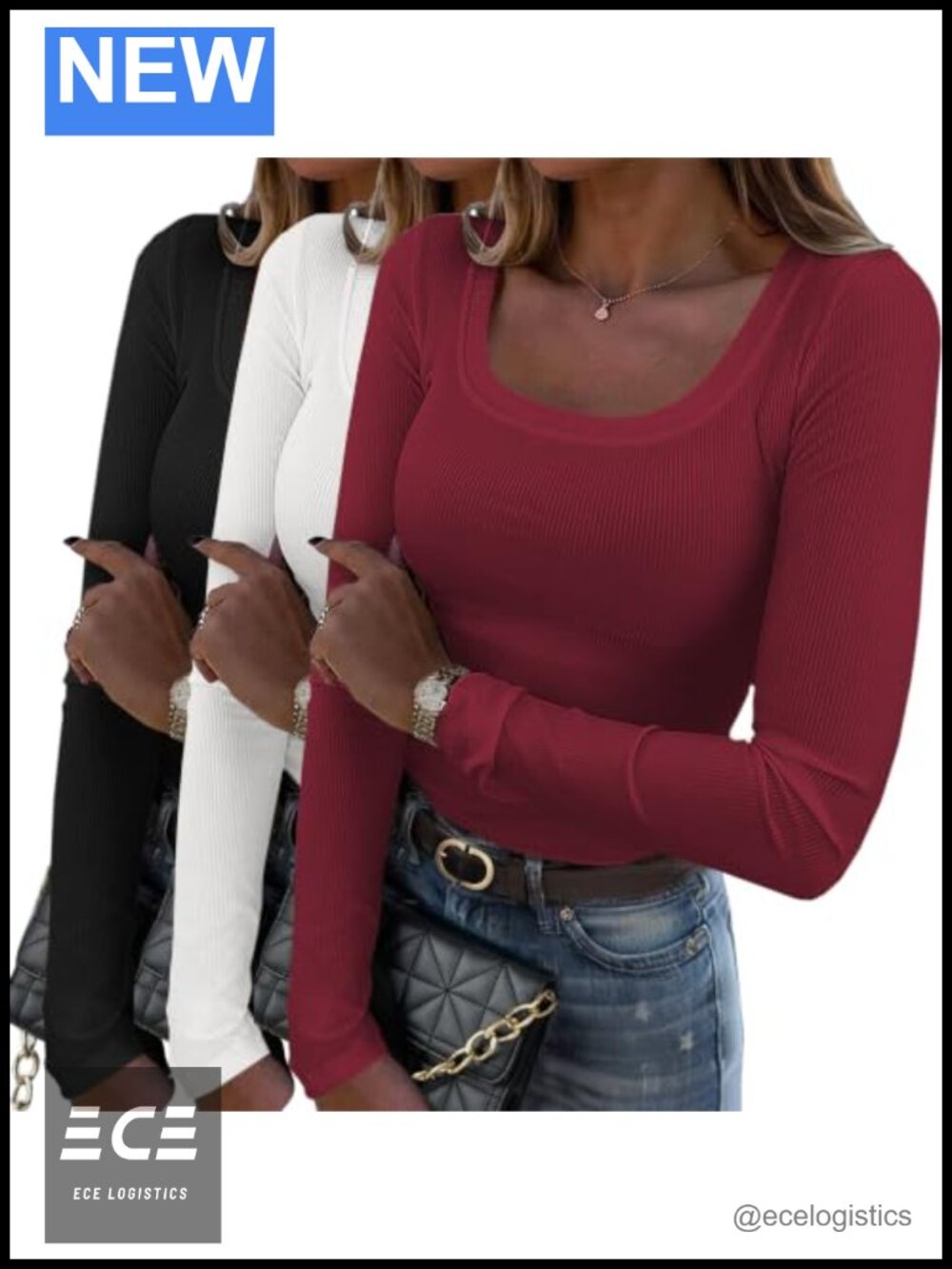 Zeagoo Women's Long Sleeve Scoop Neck Rib Knit Slim Fit Tee